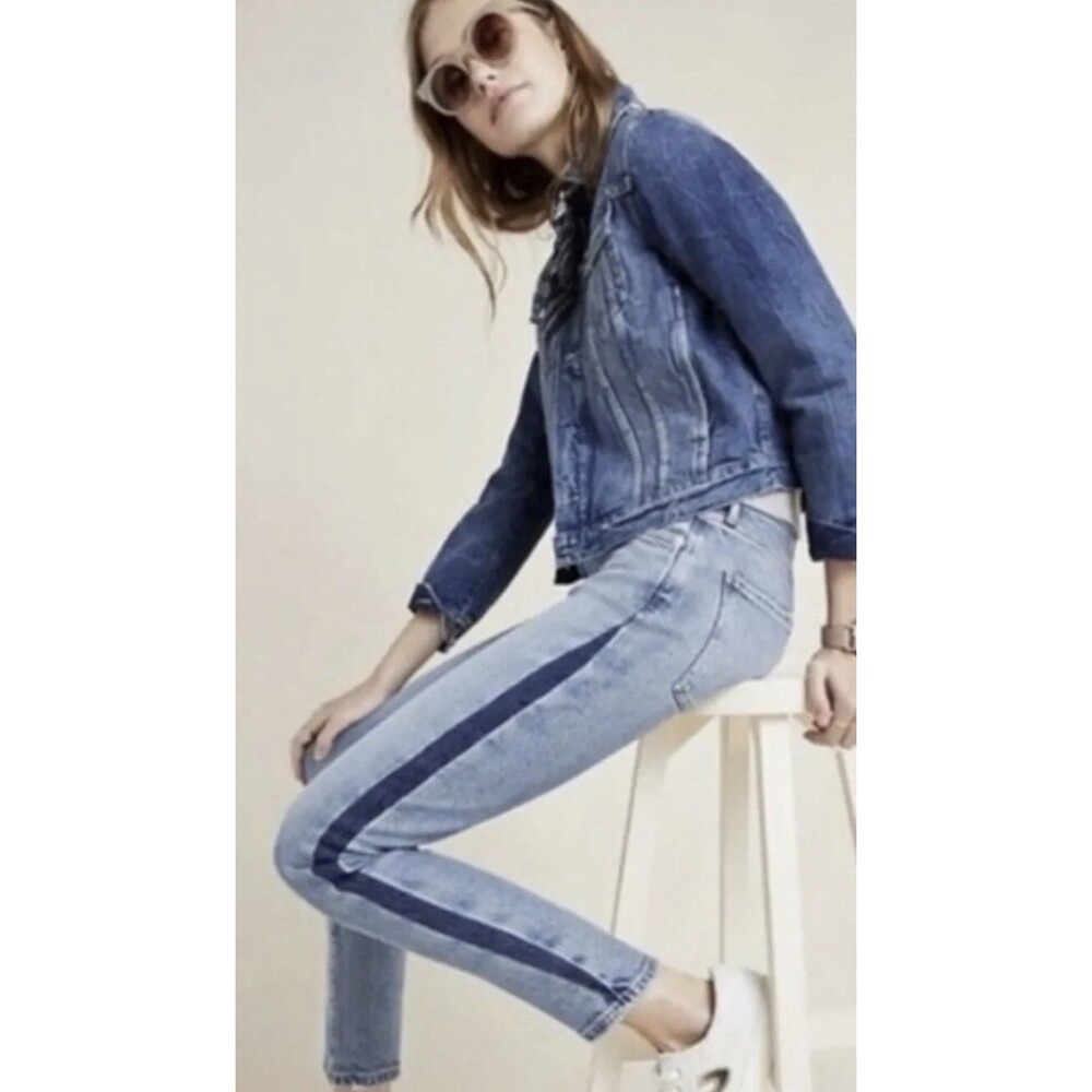 AGOLDE Nico High Rise Slim Jeans Size 27 Light Wash Raw Hem Side Stripe